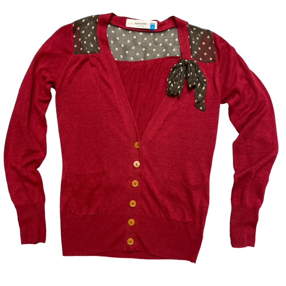 Anthropologie Sparrow Red Linen Blend Cardigan with Silk Accents